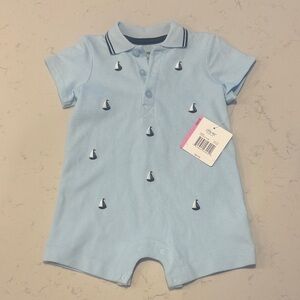 Little Me Light Blue Sailboat Polo Romper